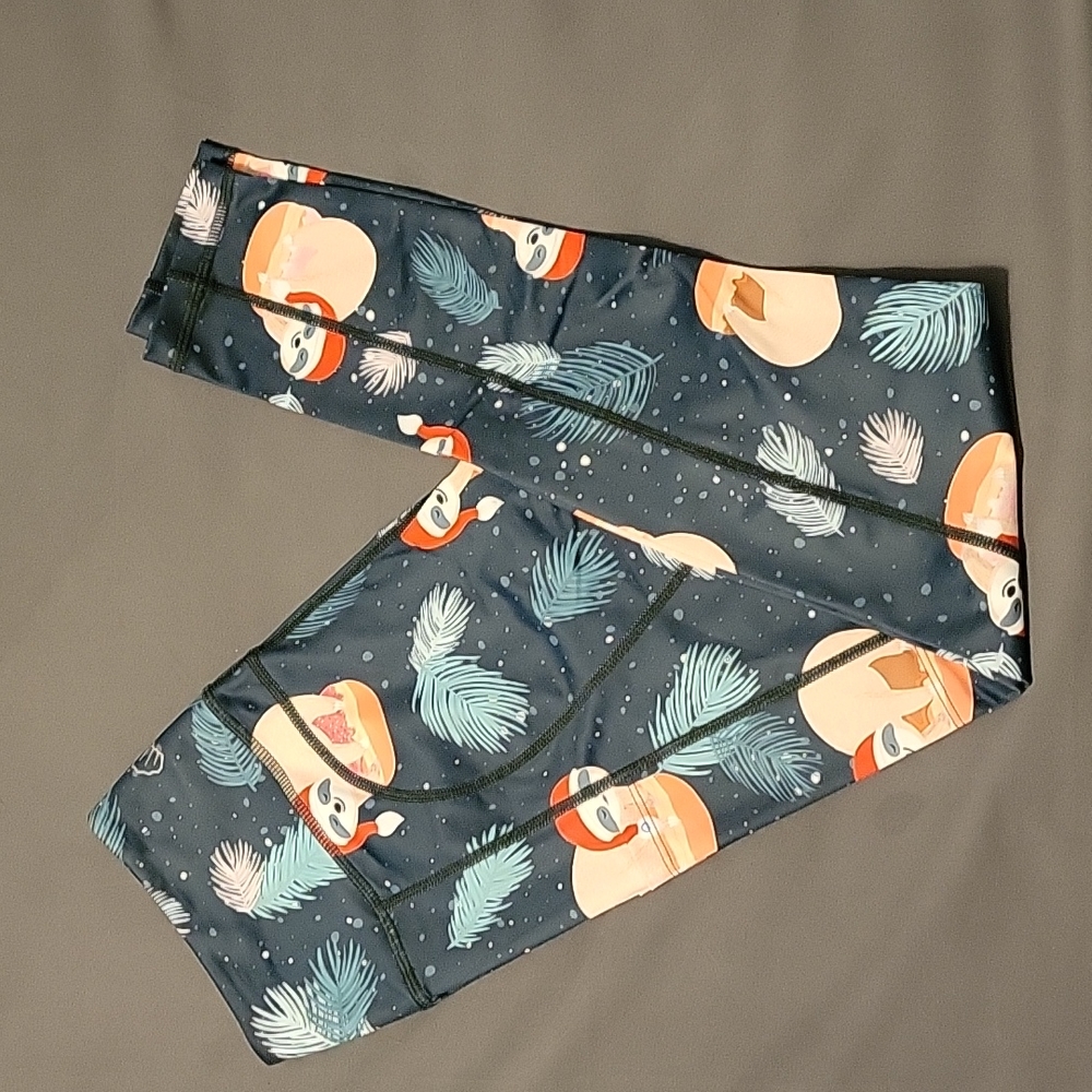 RARE Feed Me Fight Me Christmas Sloth Leggings,  Full Length,  Size Small
